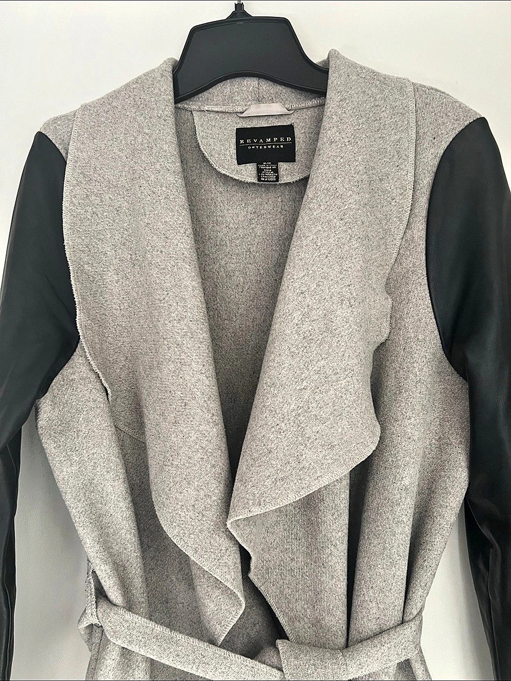 Revamped Outerwear Wool Blend Open Front Belted Draped Coat - Picture 3 of 7